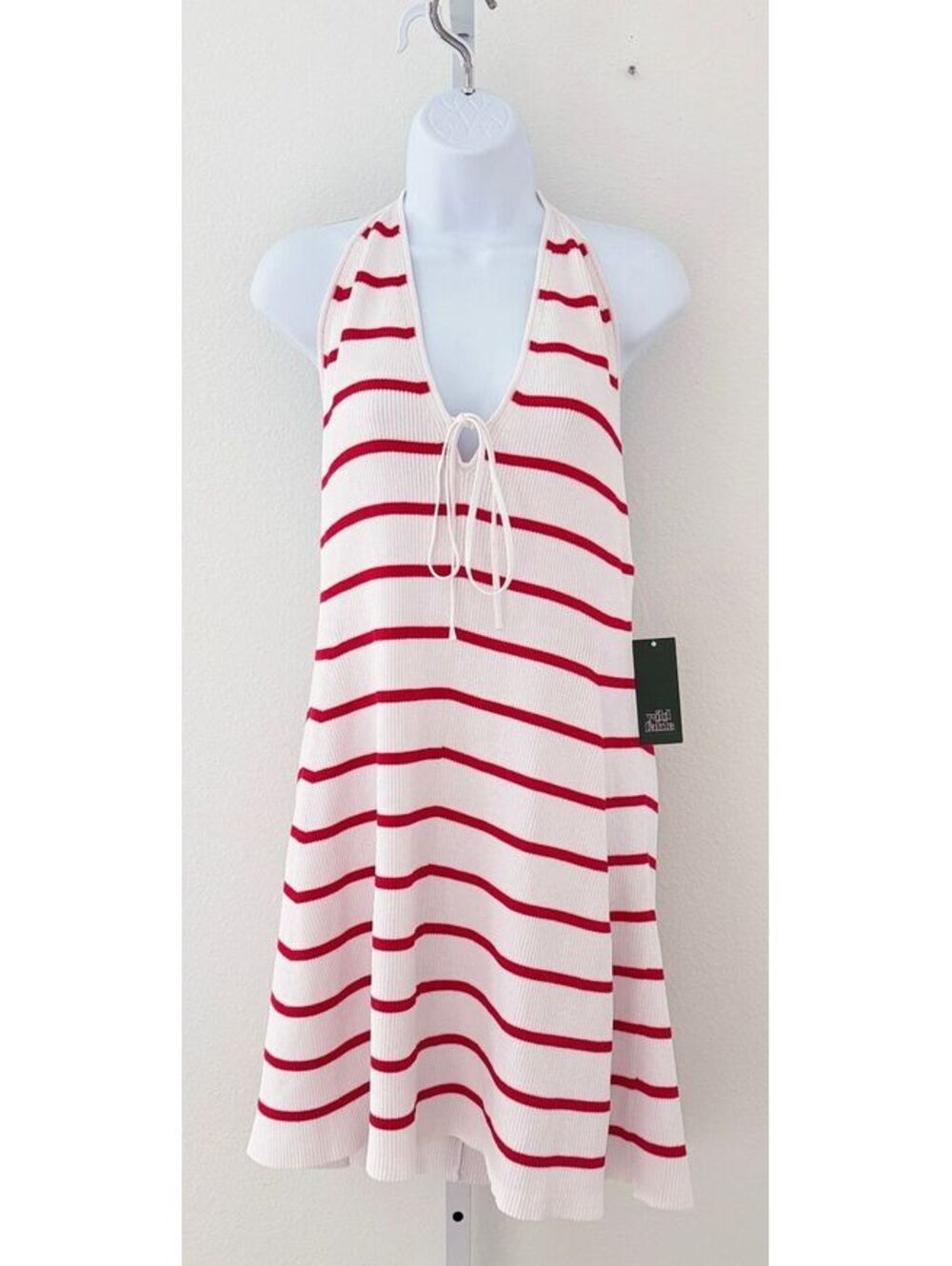 Wild Fable White Red Striped Halter Mini Sweater Dress Women Size XXL
